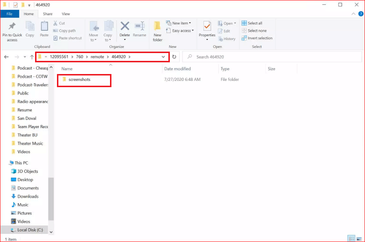 screenshots folder in remote folder