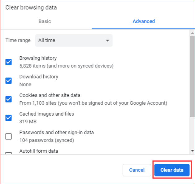 Clear Browser Data and Cache