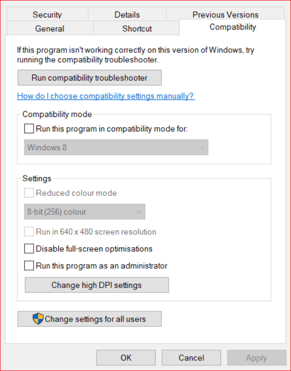 Choose Compatibility tab and hit Disable Full-Screen Optimizations Checkbox