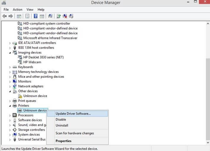 Click Right On Printer Name Then Select Update Driver Software From Menu List