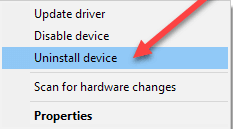 Click the option to uninstall the device
