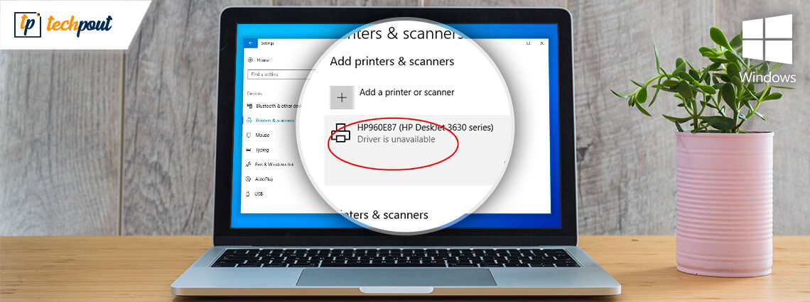 installed hp printer driver is unavailable windows 10