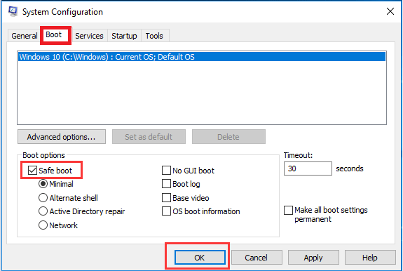 Check Safe Boot Option from System Configuration