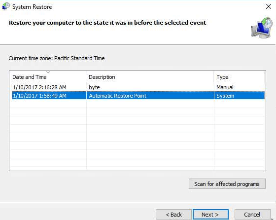 Select Restore Point Based On Date and Time