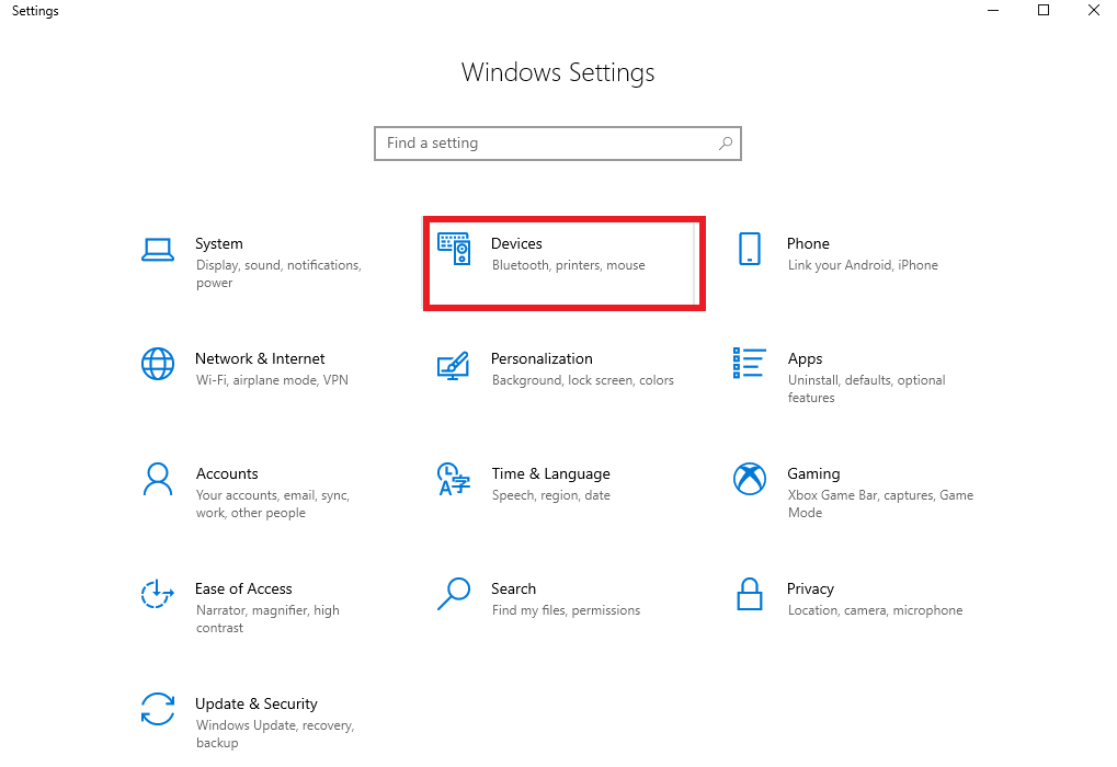 select the Devices sub-setting