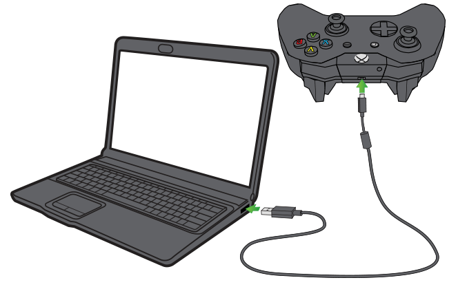 Connect One Edge Of USB Cord Into Top USB Slot Of Controller