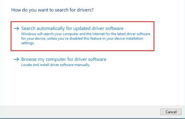 pick Search Automatically for Updated Driver Software