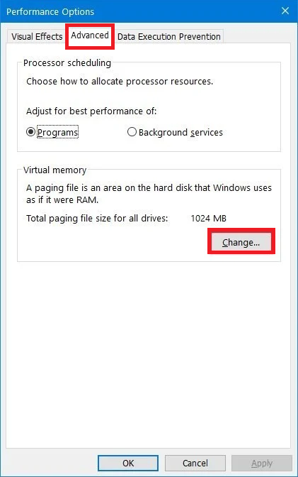Windows performance option