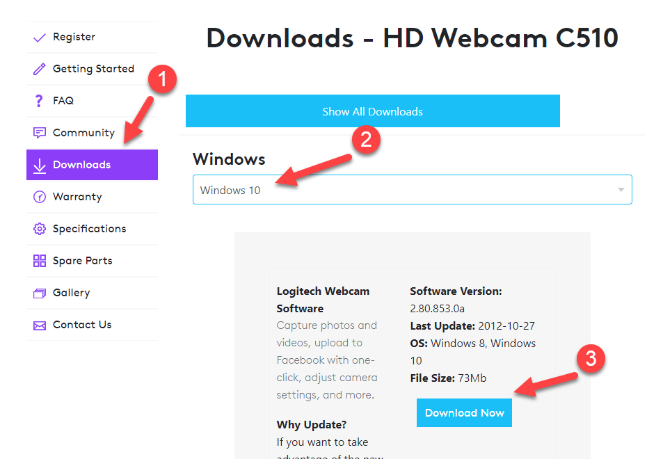 logitech webcam drivers windows 10