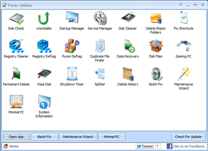 Puran Utilities software for Optimize Windows PC