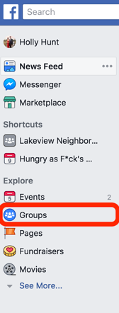 Facebook Group option window