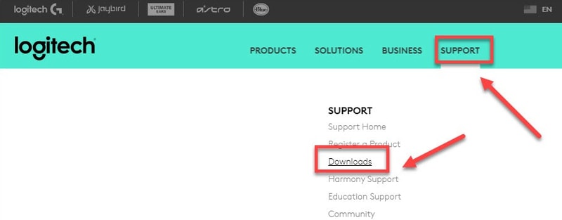 Choose Downloads in Support Tab from Logitech Official Site