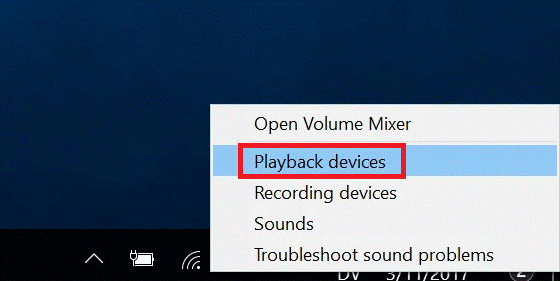 Playback devices option from the context menu