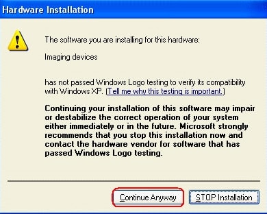 Continue Anyway option to proceed further hardware installation