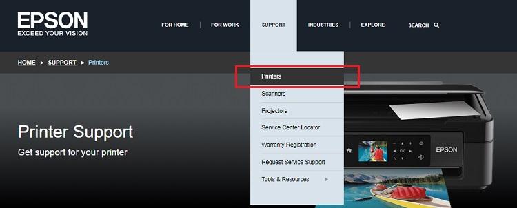Select Printer in the Support tab