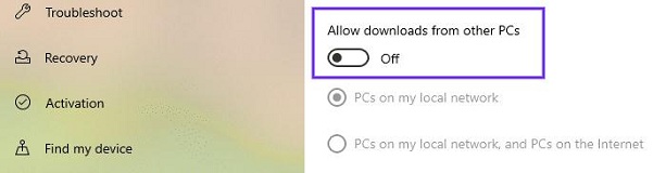 click toggle off the Allow downloads from other PCs