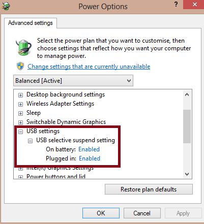 USB settings option and expand it