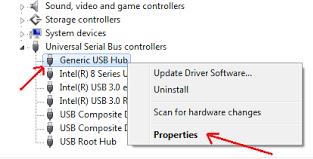 Right-click on the Generic USB Hub and select Properties
