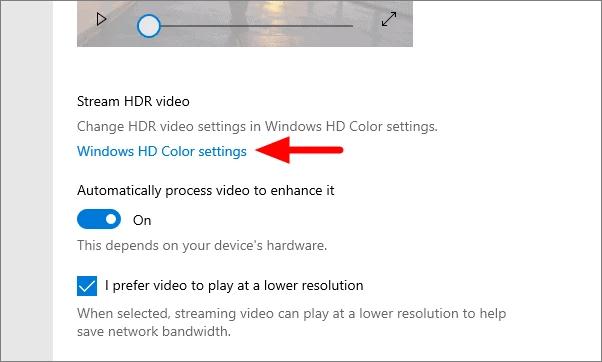 Click on the ‘Windows HD Color settings