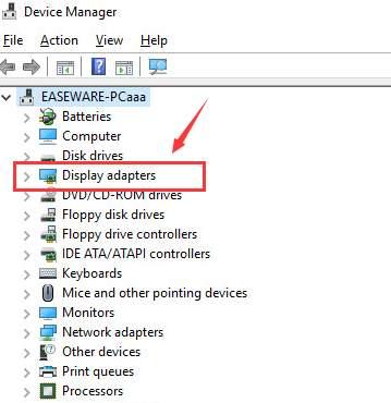 In Device Manager Select Display adapters