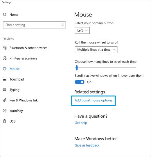 click on the Additional mouse options