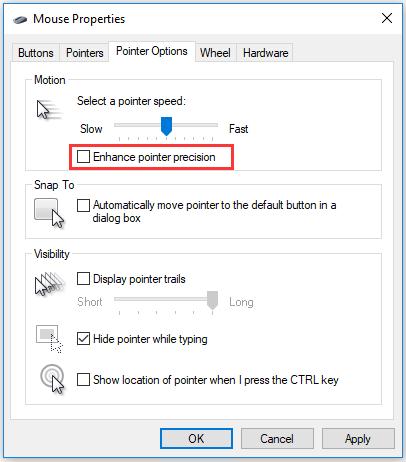 uncheck the Enhance pointer precision