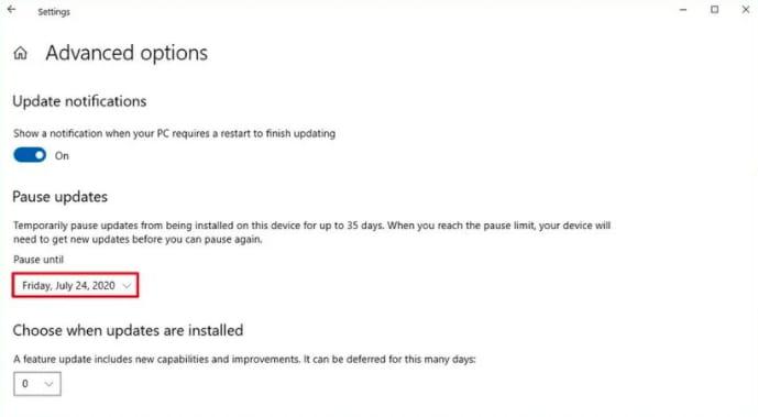 delay the installation of updates