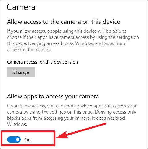 Allow apps to access your camera option