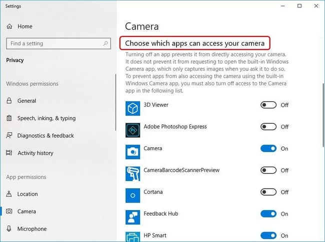Choose Which Apps can Access Your Camera