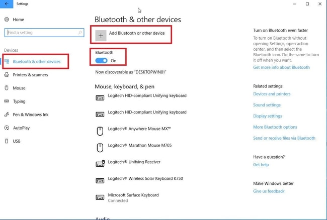 choose the Add Bluetooth or other device option
