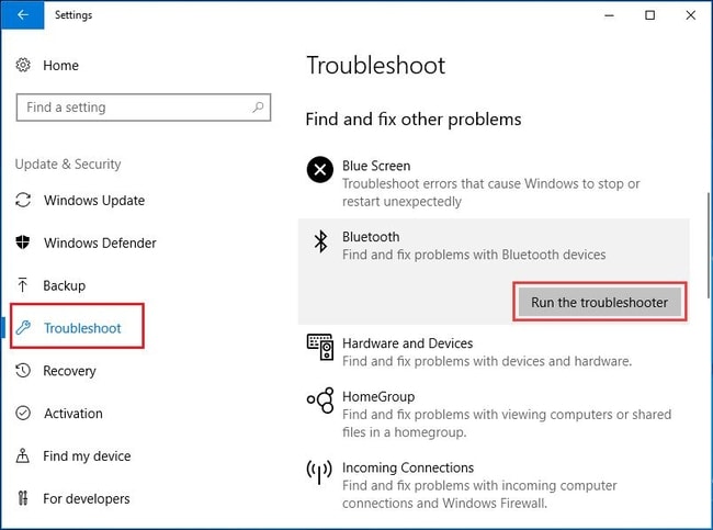 select the Troubleshoot option