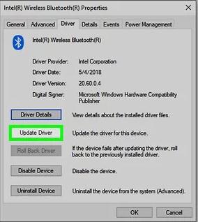 click on the Update Driver tab