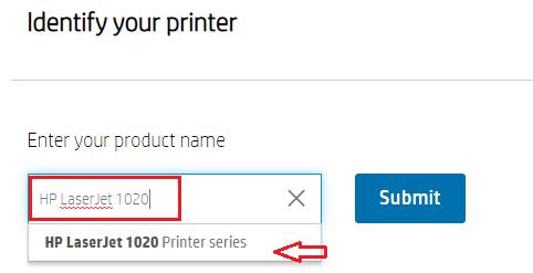 Type HP LaserJet 1020 in The Search Box And Click on Submit