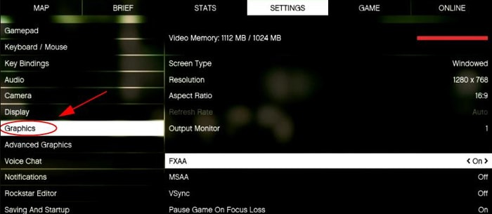 change the GTA 5 settings click on the graphic