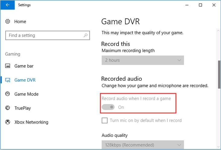 Switch off Record Audio When I Record a Game