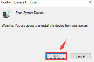Confirm Uninstall Device Click Ok