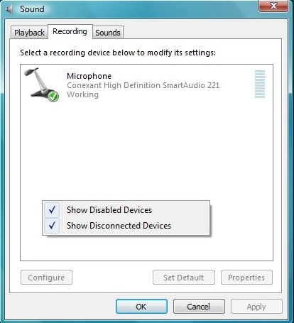 Show Disabled Devices from Recording Tab