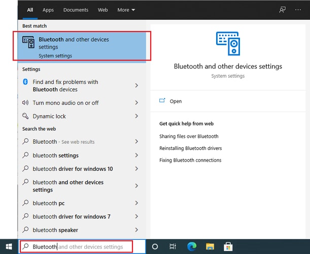 Bluetooth and Other Devices Settings