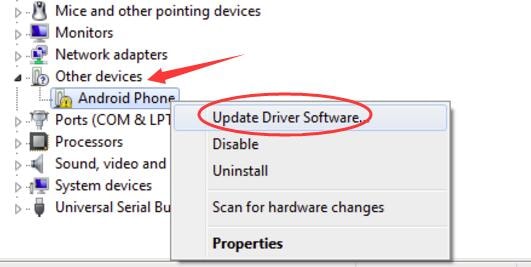 Click on Update Driver Software