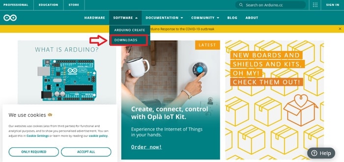 Choose Downloads in Software Menu from Official Website of Arduino