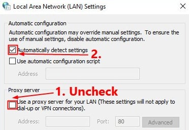 Choose Automatically Detect Settings in LAN Setting