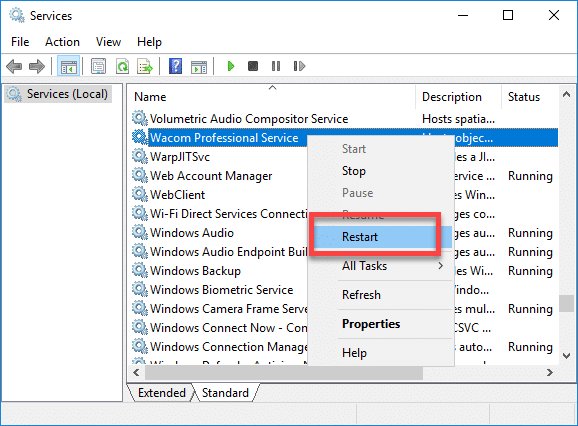 Restart Wacom Profession Service