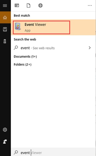 Type Event Viewer in Window Search Box