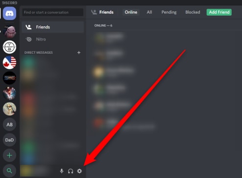 Select the gear icon In Discord
