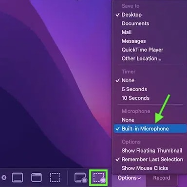 Select the Built-in Microphone Option in Microphone