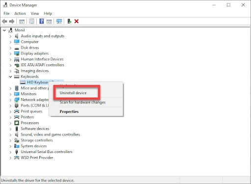 Uninstall Keyboard Device