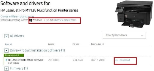 Download HP LaserJet M1136 MFP driver from official site
