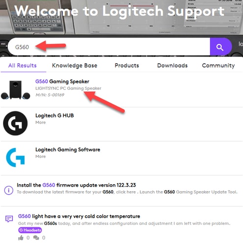 Type Model Number in Search Box or Choose Logitech Product Category