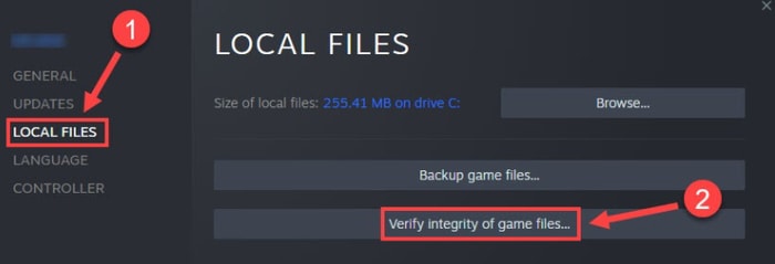 Verify Integrity of Game Files in Local Files Menu List