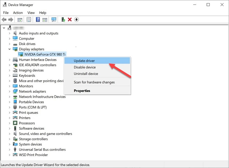 Select Update Driver for HDMI Device